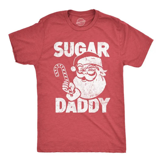 Mens Sugar Daddy T Shirt Funny Xmas Santa Claus Candy Cane Joke Tee for Guys Mens Funny T Shirts Cool Vintage Fashion T-Shirt Gift Red -