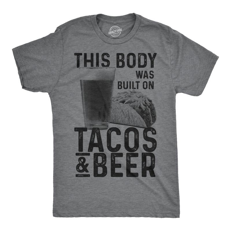 Mens This Body Was Built On Tacos And Beer Hilarious T Shirt for Guys Funny Top Mens Funny T Shirts Cool Tees Soft...