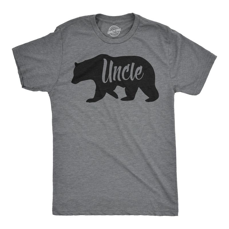 Mens Uncle Bear T Shirt Funny Shirt for Men Gift for Amazing Brother Graphic Mens Funny T Shirts Cool Tees Soft Stylish Casual Menswear Funny Uncle Short Sleeve Novelty Tees for Guys Dark Grey