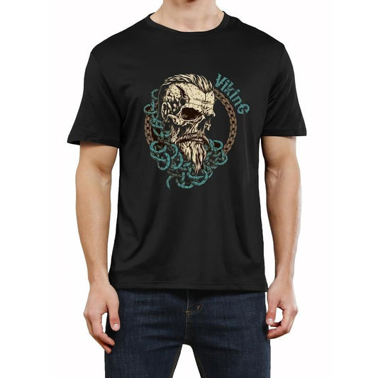 Mens Viking Skull Graphic Tee Shirt - Bold & Breathable, Short Sleeve Casual Shirt for Summer Style Made in USA