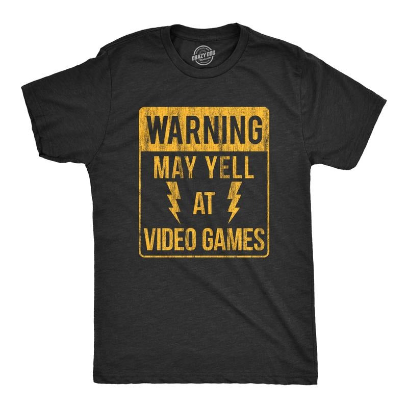 Mens Warning May Yell At Video Games Lightsaber brand Shirt Funny Nerdy Rage Quit Novelty Graphic Tee Mens Funny...