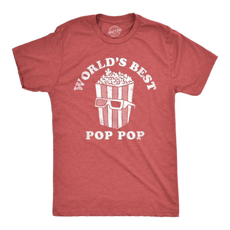 Mens Worlds Best Pop Pop T Shirt Funny Father's Day Gift Movie Popcorn Lovers Tee for Guys Mens Funny T Shirts Cool Tees...