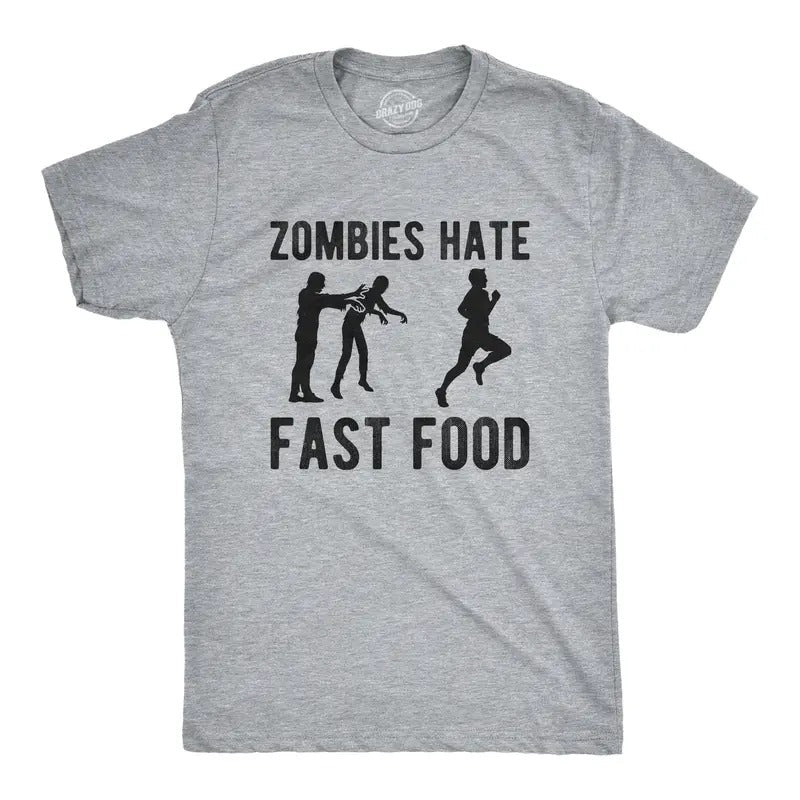 Mens Zombies Hate Fast Food T Shirt Funny Running Halloween Novelty Tee Mens Funny T Shirts Cool Tees Soft Stylish Casual...