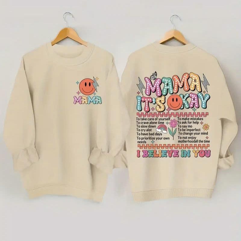 Mental Health Mama Shirt, Mama It's Okay I Believe in You Shirt, Funny Mama Shirt, Gift for Mom, Retro Mama Shirt, Mama Therapy Shirt Mother'S Day T-Shirt , Short Sleeve Crew Neck Casual Top For Summer & Spring, Women's Clothing