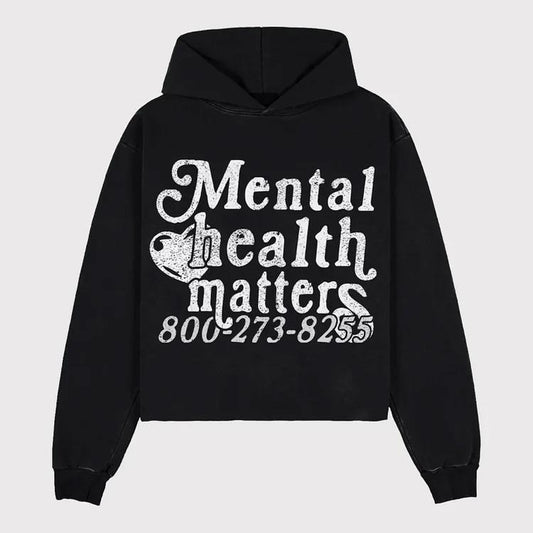 Mental Health Matters Graphic Print Pullover Hoodie Cotton Menswear Crewneck Tops