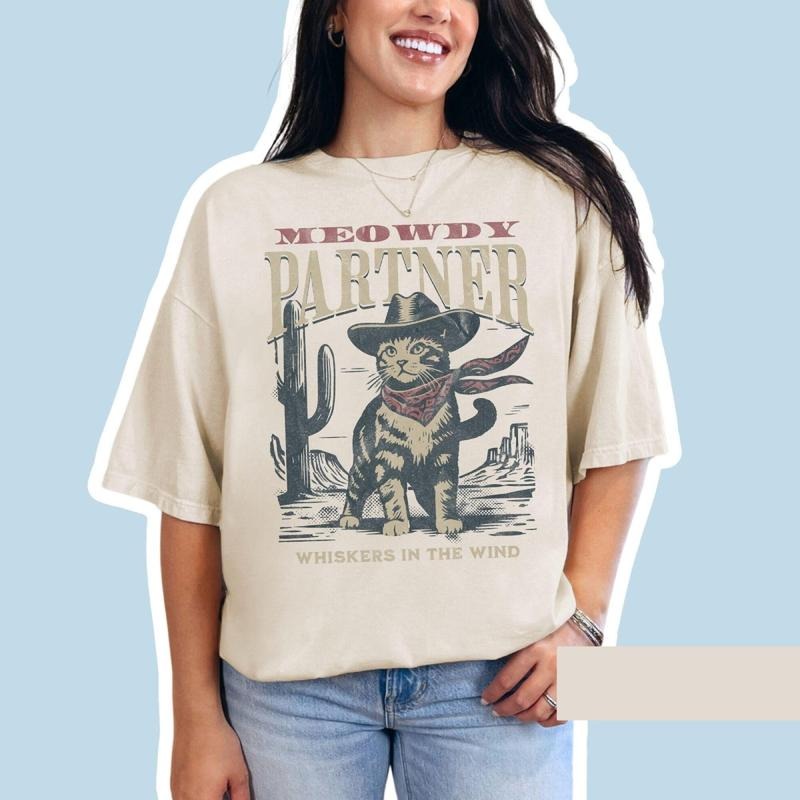 Meowdy Partner Cowboy Cat Shirt, Funny Vintage Western Cat Tee, Cyber Monday Special, Cowboy Cat Crewneck Sweatshirt, Cat...