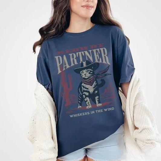 Meowdy Partner Cowboy Cat Shirts, Funny Cowboy Cat Shirt,  Parody Tshirt, For Women, For Men