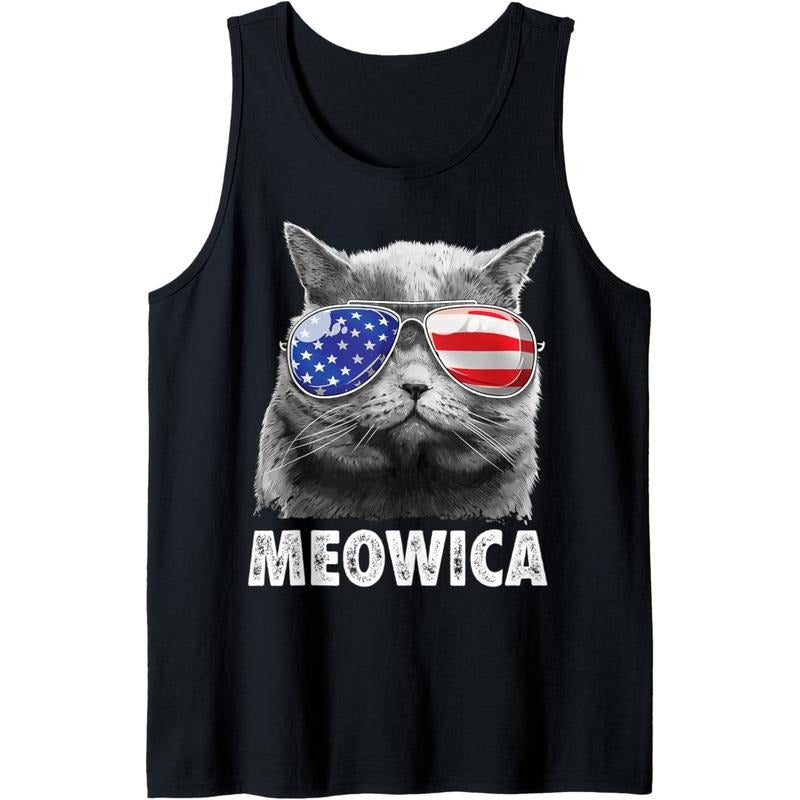 Meowica Cat 4th of July Merica Men Women USA American Flag Tank Top made in USA T-Shirts, Hoodie, Sweatshirt | DripVista.com
