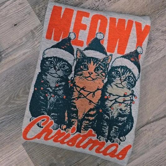 Meowy Christmas Cat Lovers Graphic Tee or Sweatshirt