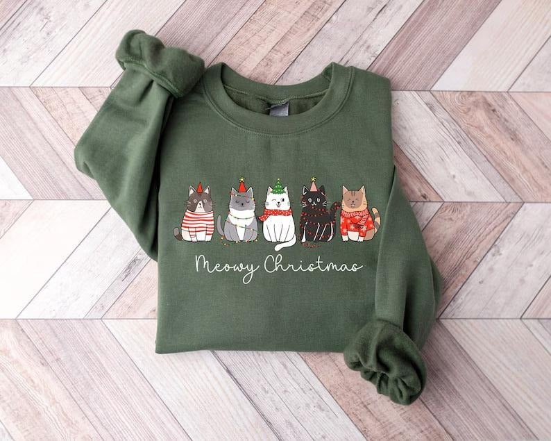 Meowy Christmas Sweatshirt,Happy Cat Year Shirt,Funny Christmas Cat Shirt,Cat Christmas Sweatshirt,Cats Sweatshirt,Cat...