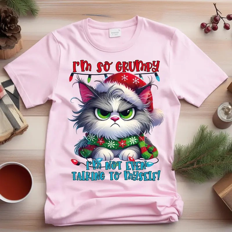 Meowy Christmas Vibes Unisex T-Shirt - Medium-Heavy Fabric, Loose Fit - Pullover Hoodie, Sweatshirt | DripVista.com