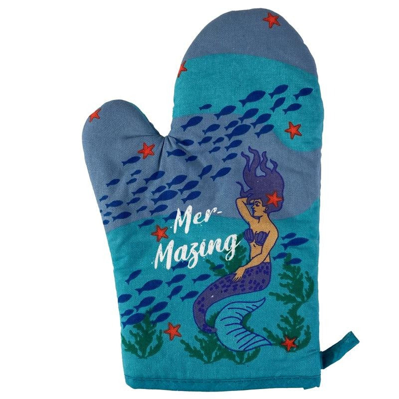 Mer-Mazing Oven Mitt Funny Mermaid Ocean Sea Mystical Kitchen Glove Funny Graphic Kitchenwear Funny Summer  Novelty...