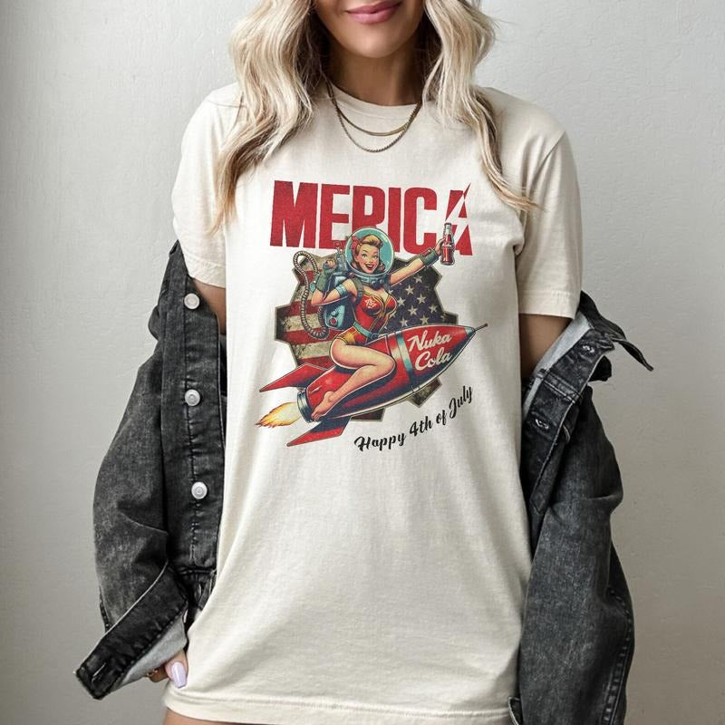 Merica Nuka Cola Tee, Happy 4th Of July, Retro Gaming Appeal Streetwear, Perfect Gift For Fan, Unisex Heavy Comfort Color...