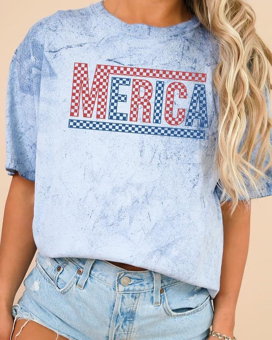 Merica, America, Retro, Checkered, USA, 4th Of July, Color Blast, Comfort Colors Tshirt, Women's Comfort Color Tee, Tshirt