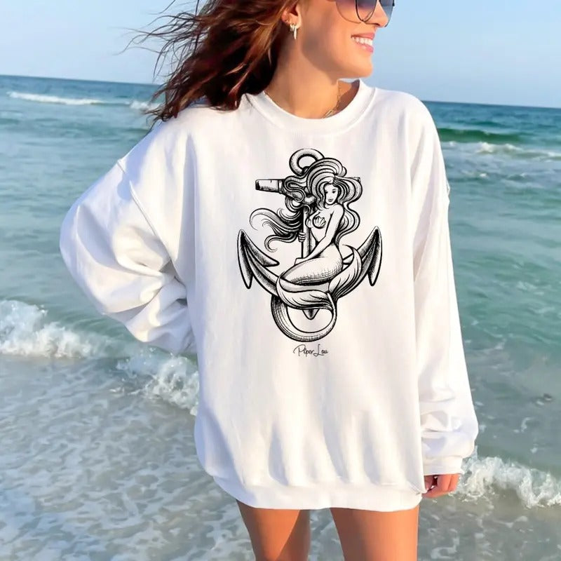 Mermaid Anchor Sweatshirt Womenswear T-Shirts, Hoodie | DripVista.com