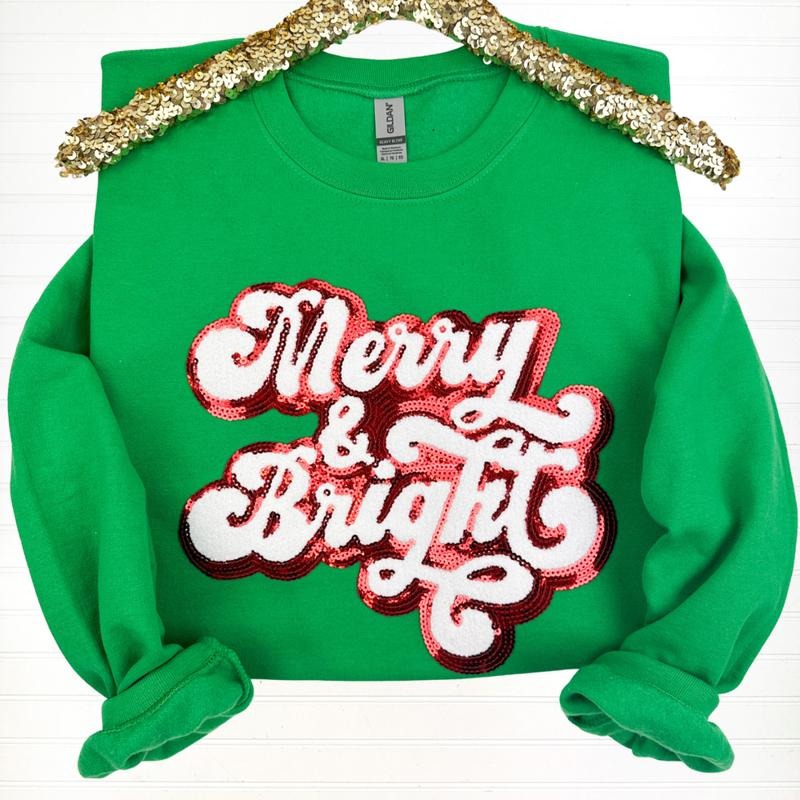 Merry & Bright Sequin Patch Sweatshirt T-Shirts, Hoodie | DripVista.com