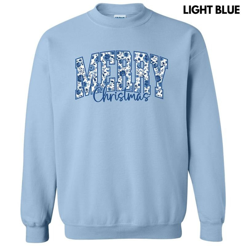 Merry Blue Floral Christmas Sweatshirt 'NLB' T-Shirts, Hoodie | DripVista.com
