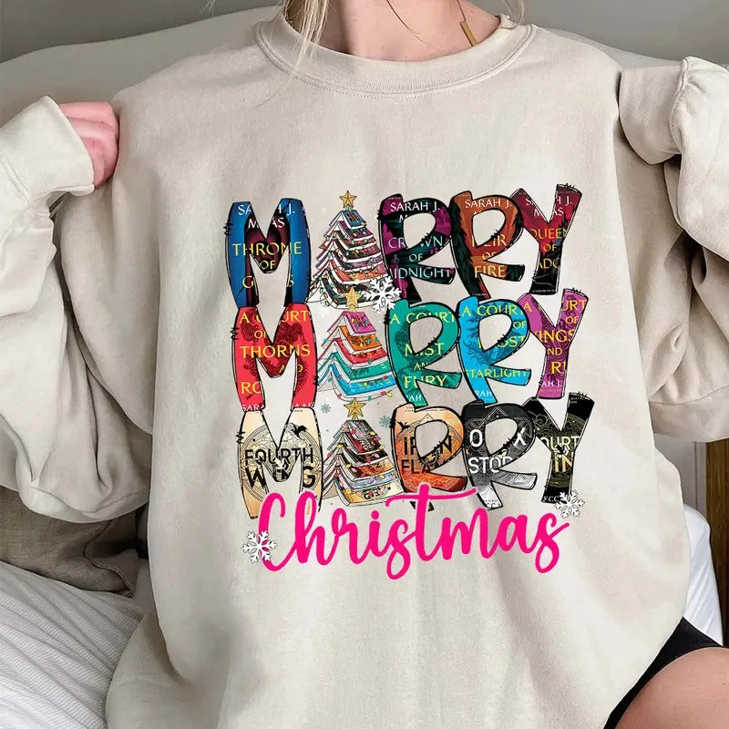 Merry Bookmas Shirt, Book Lovers Christmas Gift, Graphic Xmas Tee Hoodie, Sweatshirt | DripVista.com