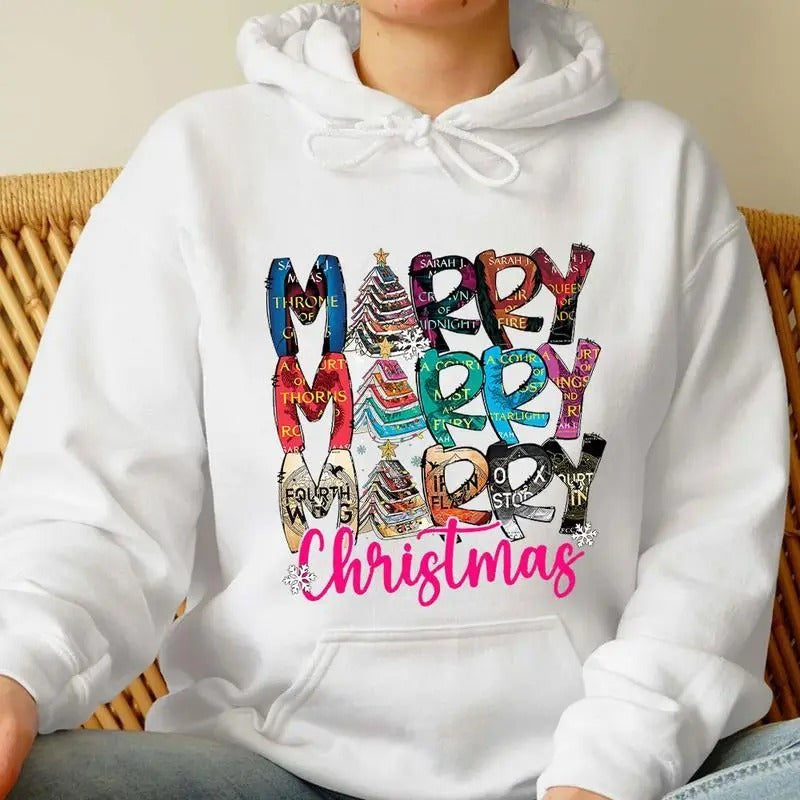 Merry Bookmas Sweatshirt, Hoodie, T - Shirt, Book Lovers Christmas Gift, Graphic Xmas Tee | DripVista.com