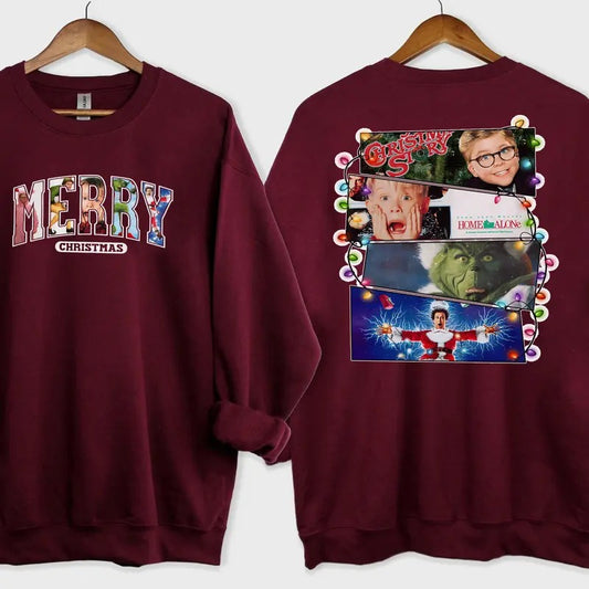 Merry Christmas Characters Shirt Sweatshirt 2 Sides, Funny Character Christmas Sweatshirt, Xmas  Movie Sweatshirt