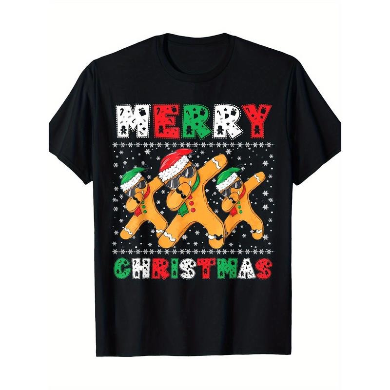 Merry Christmas Dabbing Gingerbread With Xmas Hats T-Shirt Kids Tees Short Sleeve Casual Comfy Tee Tops As Gifts made in...