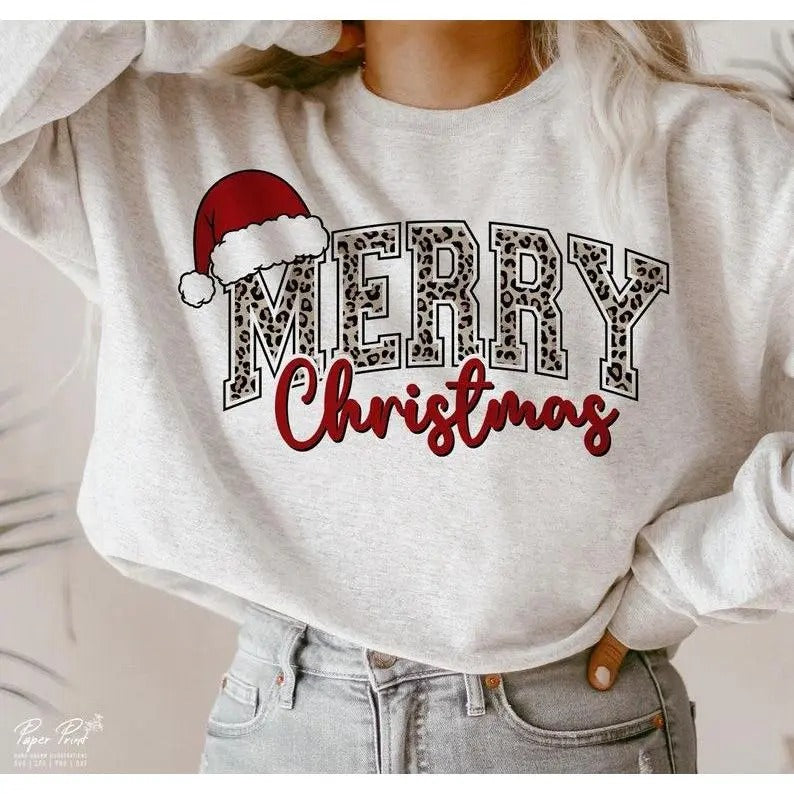 Merry Christmas Leopard Print Sweatshirt, Hoodie, T