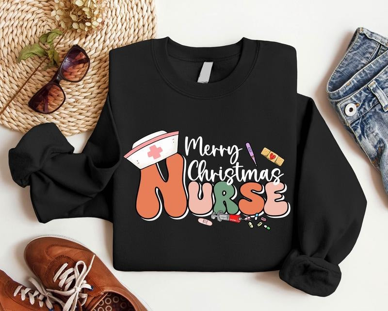 Merry Christmas Nurse Sweatshirt, Nursing School Xmas Hoodie, Funny Nurse Gift Sweater, Matching Nurse Crew Christmas, Nursing Student Gift Sweater.