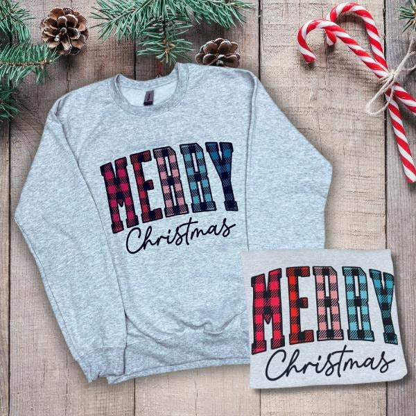 Merry Christmas Plaid T-shirt- Longsleeve-Crewneck Hoodie, Sweatshirt | DripVista.com