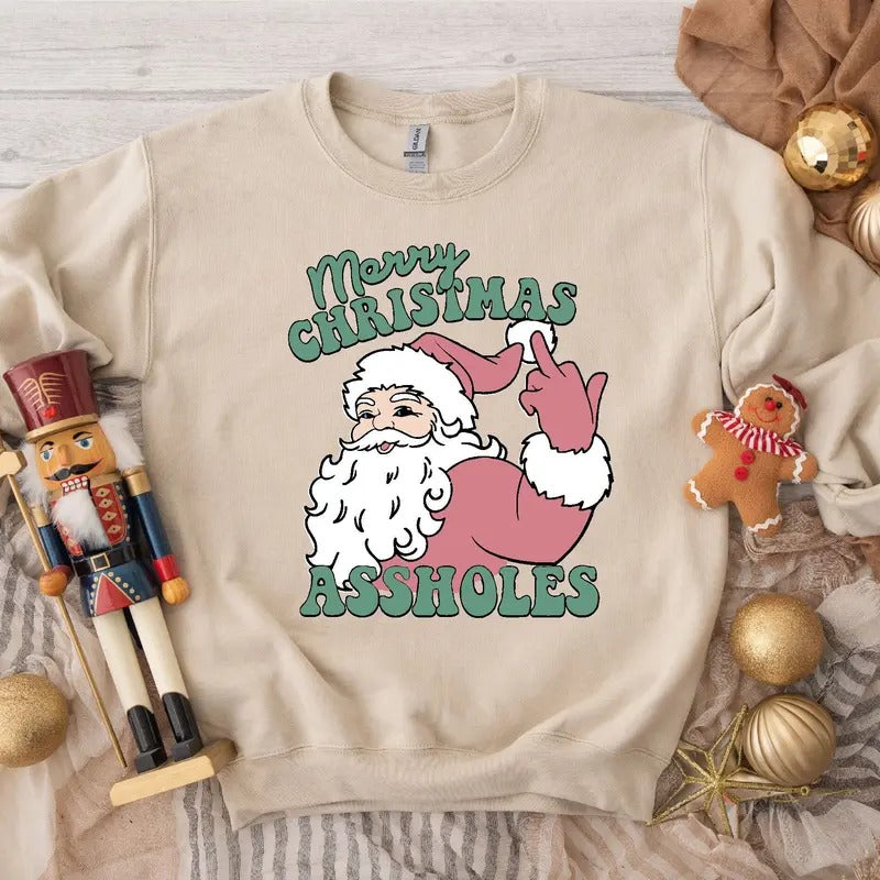 Merry Christmas Santa Sweatshirt, Inappropriate Xmas Hoodies, Funny Holiday Shirt, Dirty Humor Christmas Gift,Ugly Christmas Sweater
