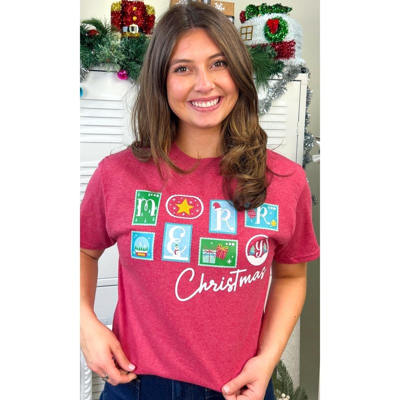 Merry Christmas Stamps Graphic Shirt Hoodie, Sweatshirt | DripVista.com