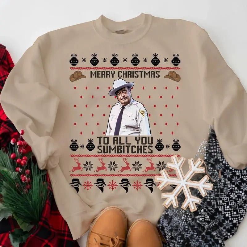 Merry Christmas Too All You Sumbitches Christmas Sweatshirt, Smokey And The Bandit Shirt, Smokey And The Bandit Sweatshirt, Funny Christmas Sweater