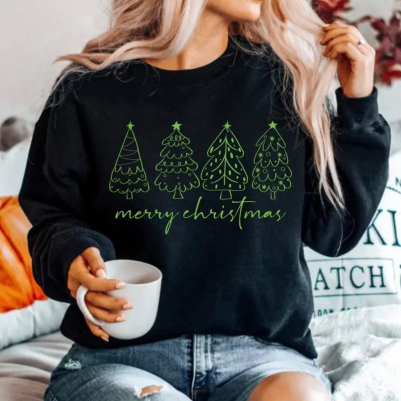 Merry Christmas Trees Crewneck Sweatshirt T-Shirts, Hoodie | DripVista.com