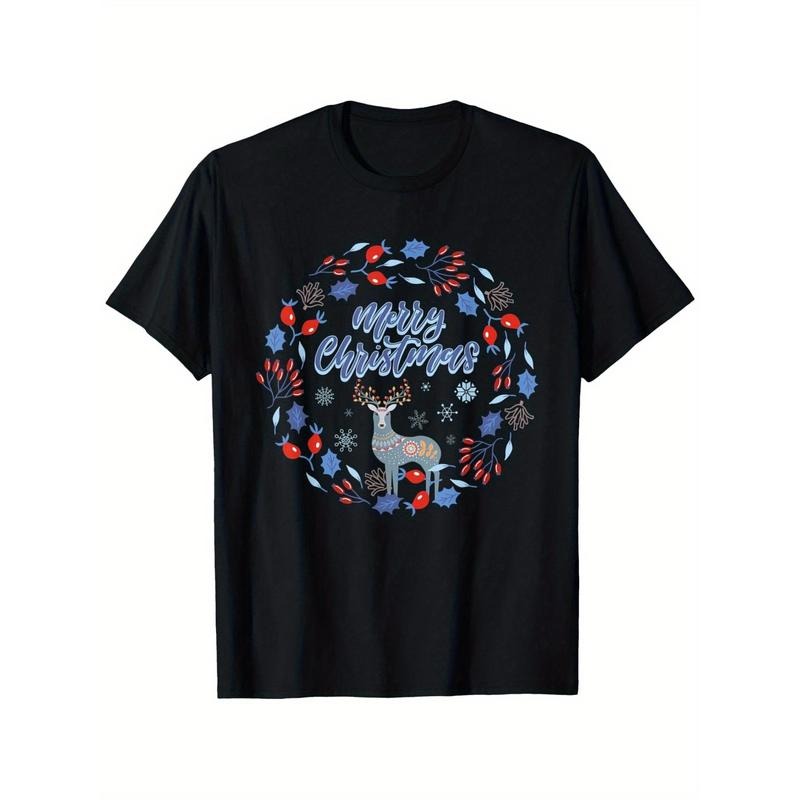 Merry Christmas Wreath Green tractor brand Reindeer Ornament T-Shirt, Creative top for men Gunpla brand women, Casual...