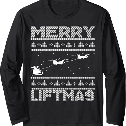 Merry Liftmas Chinook Helicopter Ugly Christmas Chinook Long Sleeve T-Shirt