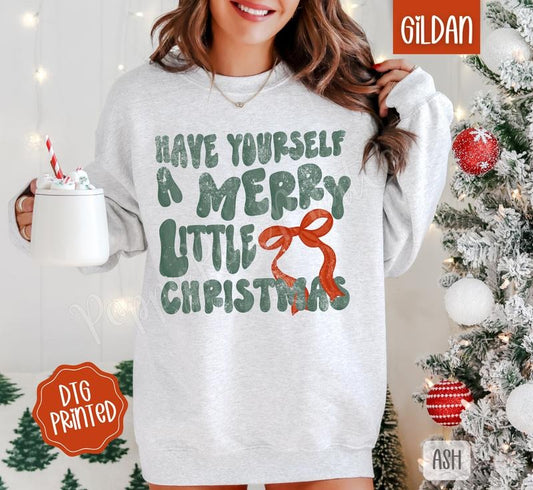 Merry Little Christmas Sweatshirt, Trendy Women's Holiday Crewneck