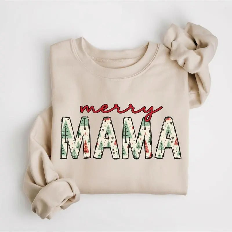 Merry Mama Sweatshirt Mom Christmas Sweatshirt Mama Holiday Sweater Christmas Pregnancy Announcement New Mom Sweater...