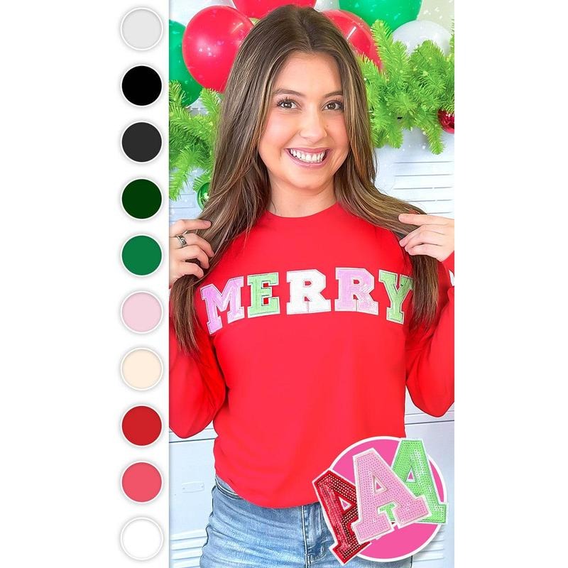 Merry Sequin Christmas Graphic Long Sleeve T-Shirt Hoodie, Sweatshirt | DripVista.com