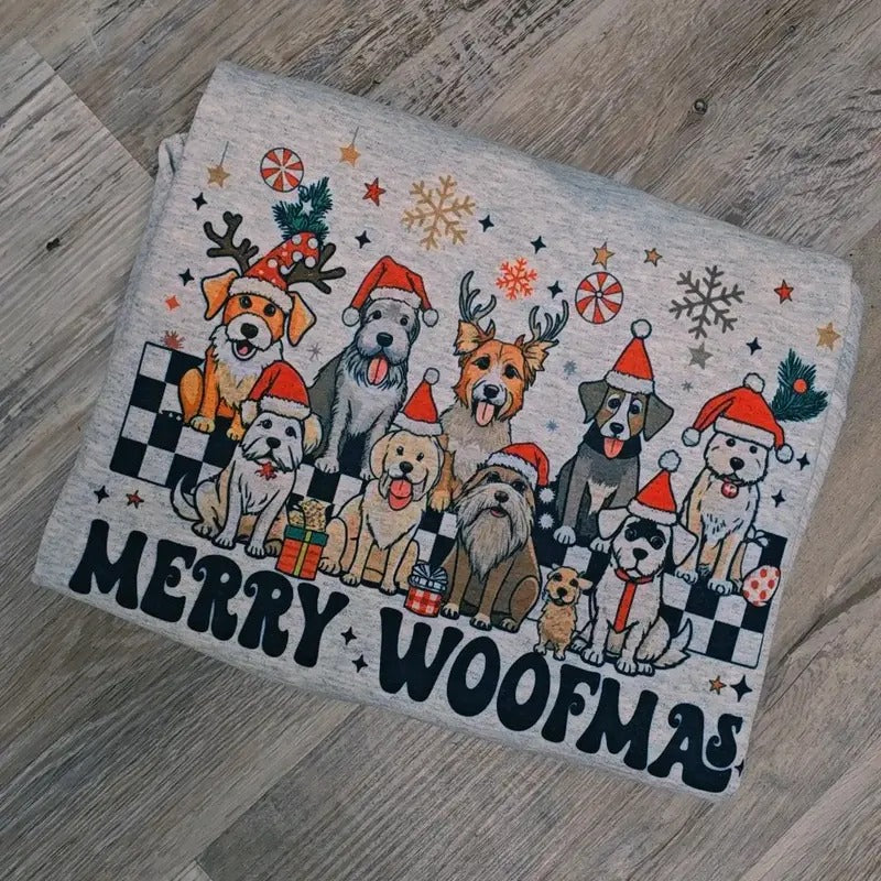Merry Woofmas Dog Lovers Graphic Tee or Sweatshirt Hoodie | DripVista.com