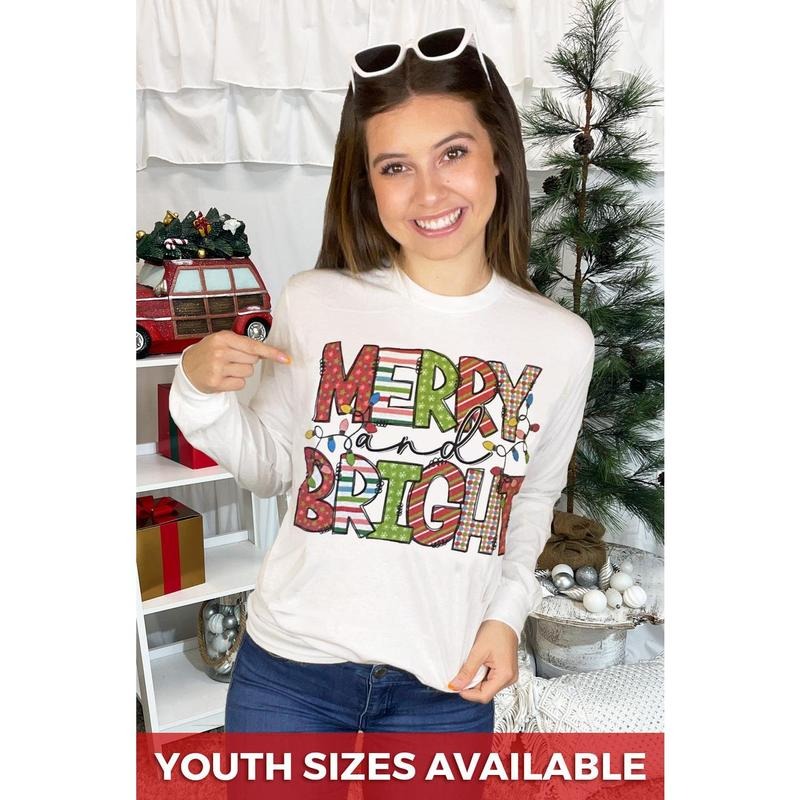 Merry and Bright Christmas Long Sleeve T-Shirt Hoodie, Sweatshirt | DripVista.com