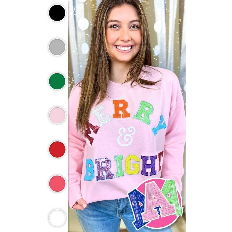 Merry and Bright Sequin Graphic Sweatshirt T-Shirts, Hoodie | DripVista.com