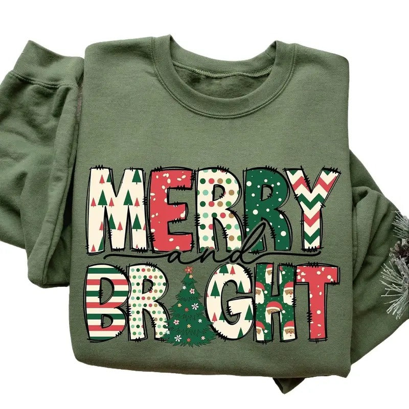 Merry and Bright Sweatshirt, Christmas Sweatshirt, Family Christmas Sweatshirt, Christmas Sweatshirts for Women, Merry...