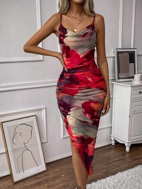 Mesh Ruched Bodycon Birthday Midi Dress Tie Dye Asymmetrical Party Going Out Wedding Guest Dresses T-Shirts, Hoodie,...