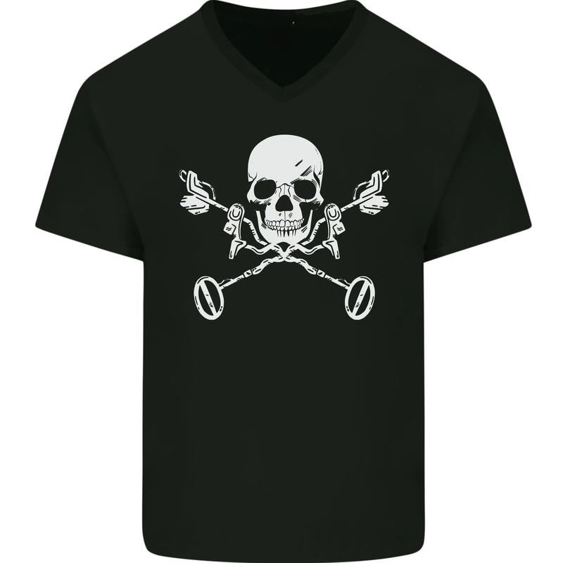 Metal Detector Skull Detecting Mens V-Neck Cotton T-Shirt Made in USA Hoodie, Sweatshirt | DripVista.com