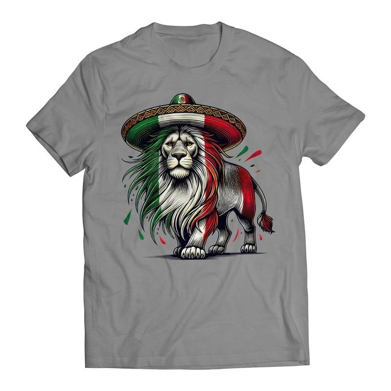 Mexican Flag Lion Proud Mexican Patriotic Men's Graphic T-Shirt