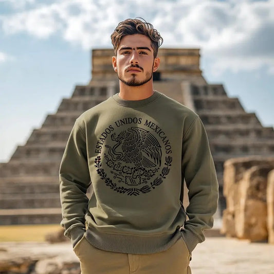 Mexico Coat of Arms Unisex Sweatshirt - Classic Cotton Hoodie with Mexican Flag Design, Soft and Stretchy Fabric