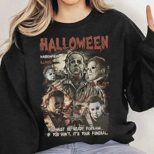 Michael Myers Halloween Horror Movie Retro Crewneck Sweatshirt, 13th Of June Michael Myers Sweater, Gift for Halloween Party 2024 Womenswear Check