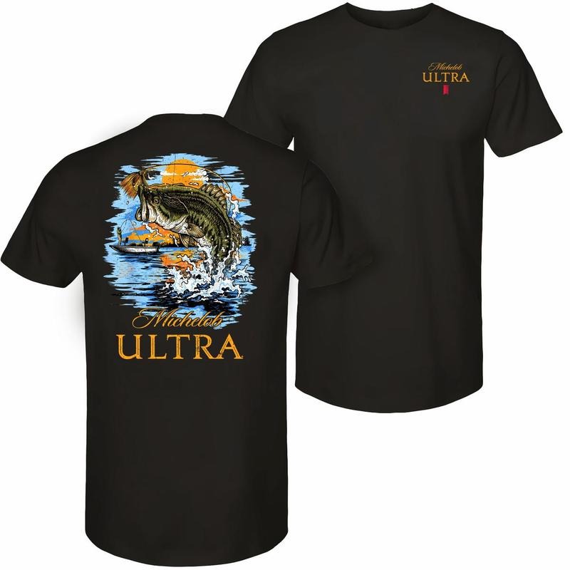 Michelob Ultra Bass Fishing T-Shirt, Graphic Tee with Large Mouth Bass, Funny Gift for Fishermen & Beer Lovers, Men'WB...