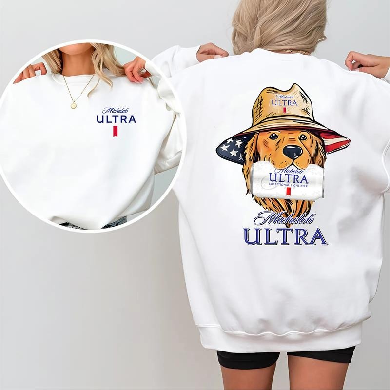 Michelob Ultra Golden Retriever Sweatshirt, Funny Dog in Hat Beer Pullover, Cozy Drinking Sweater for Dog Lovers & Beer...