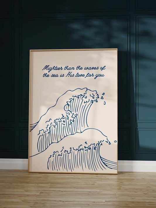 Mightier Than The Waves Art Print, Minimalist Christian Wall Art, Ocean Poster Psalm 93:4 Print, Bible Scripture Art Poster Prints No Frame, Gifts For Him Her Wall Decor, Wall Posters, Gifts For Birthday Artwork Landscape Ornaments Photo Room Artistic