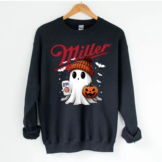 Miler Lite Ghost Cute Pumpkin Halloween Sweatshirt - Unisex Crewneck Sweatshirt for Men and Women - Pullover, Womenswear Fabric Hoodie